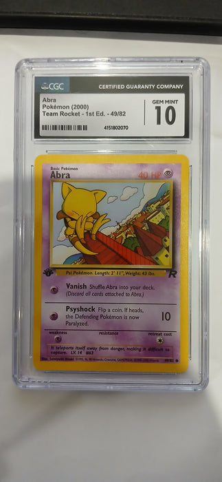 Pokemon: CGC 10 Team Rocket 1st Edithion Abra