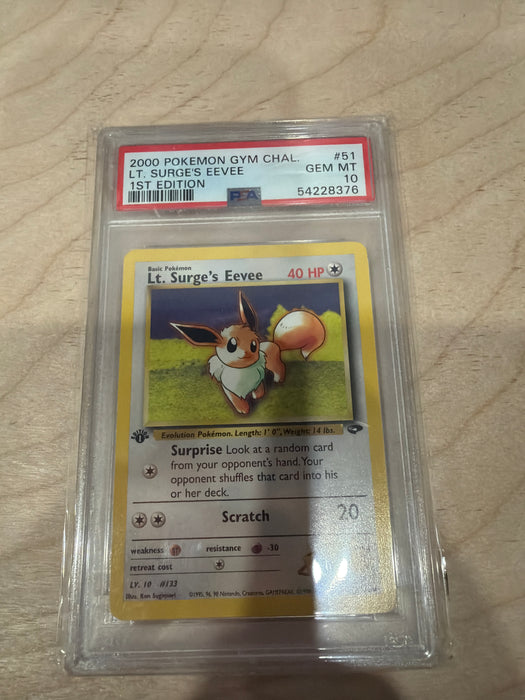 PSA 10 Pokemon 1st Edition Lt. Surge’s Eevee Gym Challenge